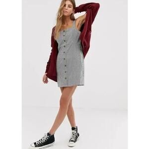 Hollister Gray Cotton Pinstripe Pinafore Button Front Mini Dress